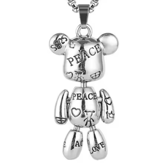 New - Anthropologie Patina Silver Cute Bear Love Peace Heart Necklace - Picture 11 of 15